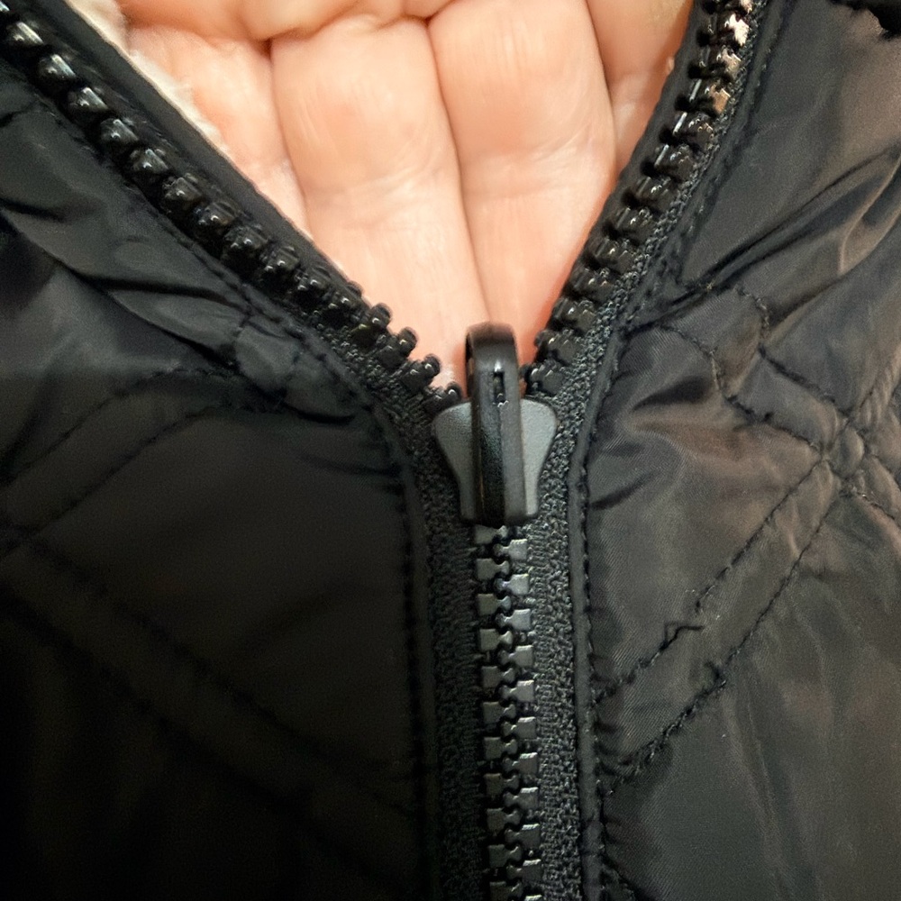 Free Country Black Quilted Hooded Puffer Jacket with Sherpa Trim Reversible - Picture 6 of 10